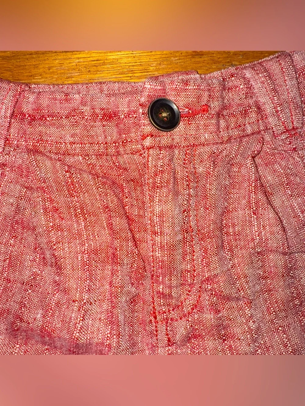 Free People Rolled Hem 100% Linen Red Shorts Size 4